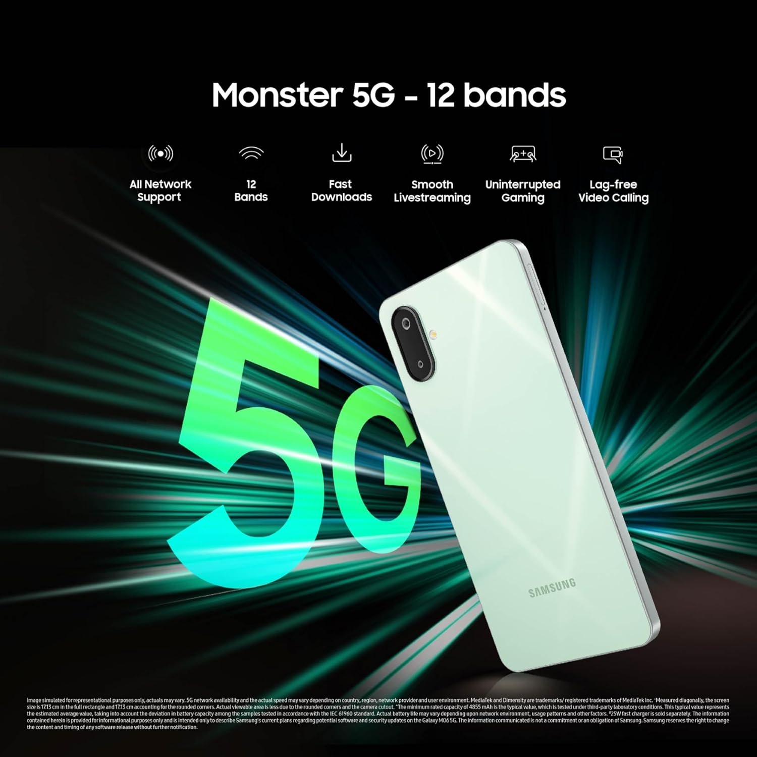 Samsung Galaxy M06 5G Mobile (Sage Green, 4GB RAM, 128GB Storage) | MediaTek Dimensity 6300 | AnTuTu 623K+ | 12 5G Bands | 25W Fast Charging | 4 Gen OS Upgrades | 50MP Camera | Without Charger - Image 3